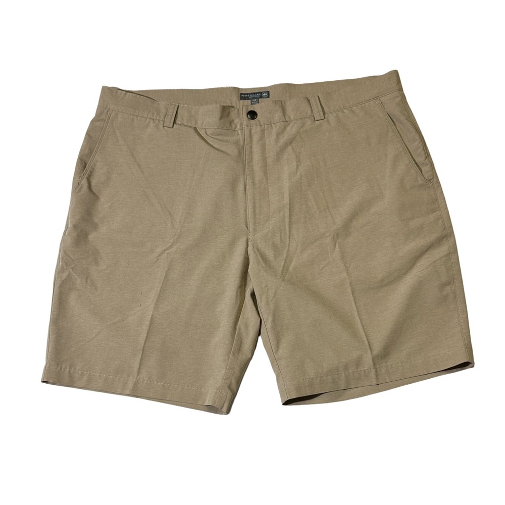 Peter Millar mens 40 khaki crown sport performance flat front golf shorts EUC